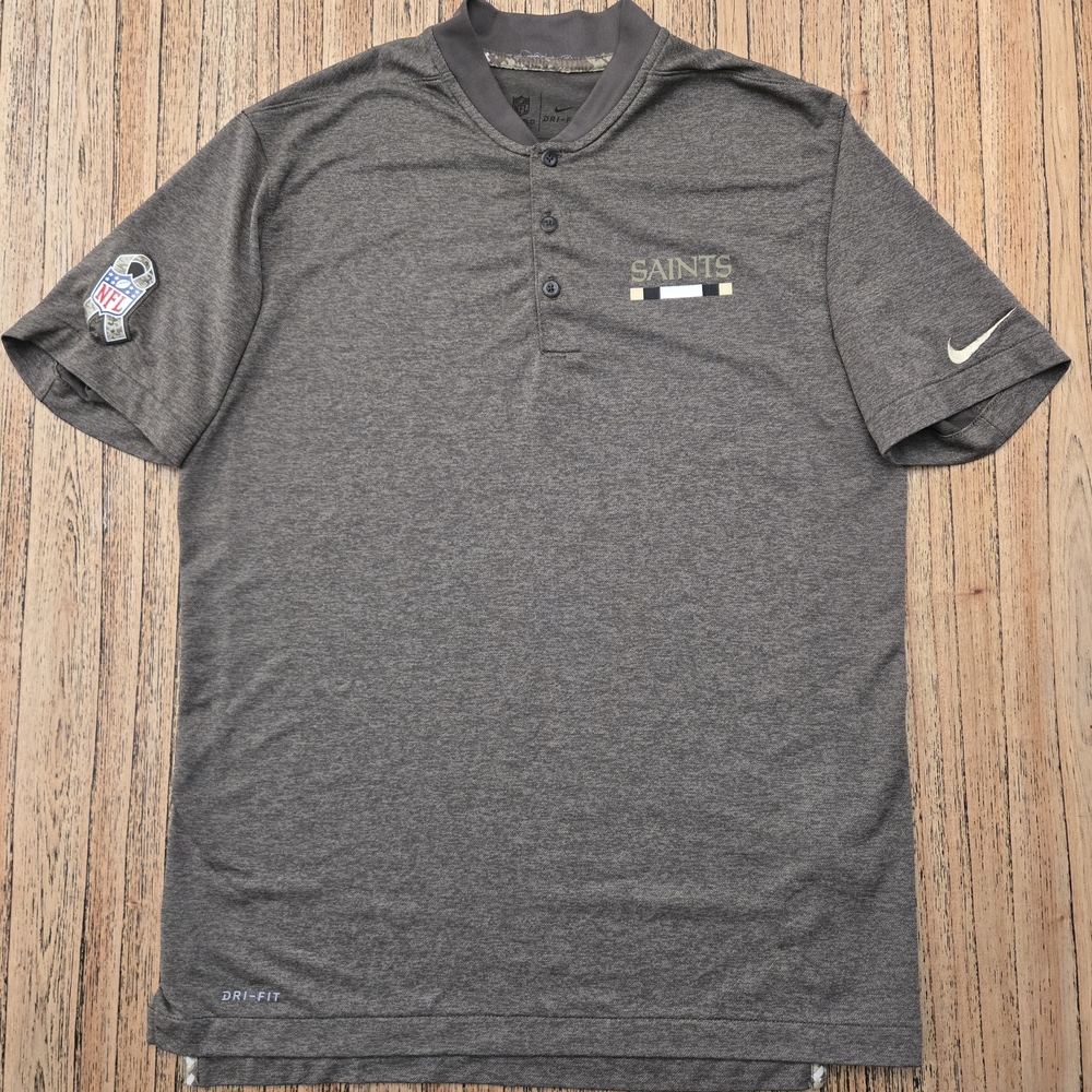 New Orlean Saints Men's NIKE NFL Olive Salute to Service Sideline Polo Shirt Med